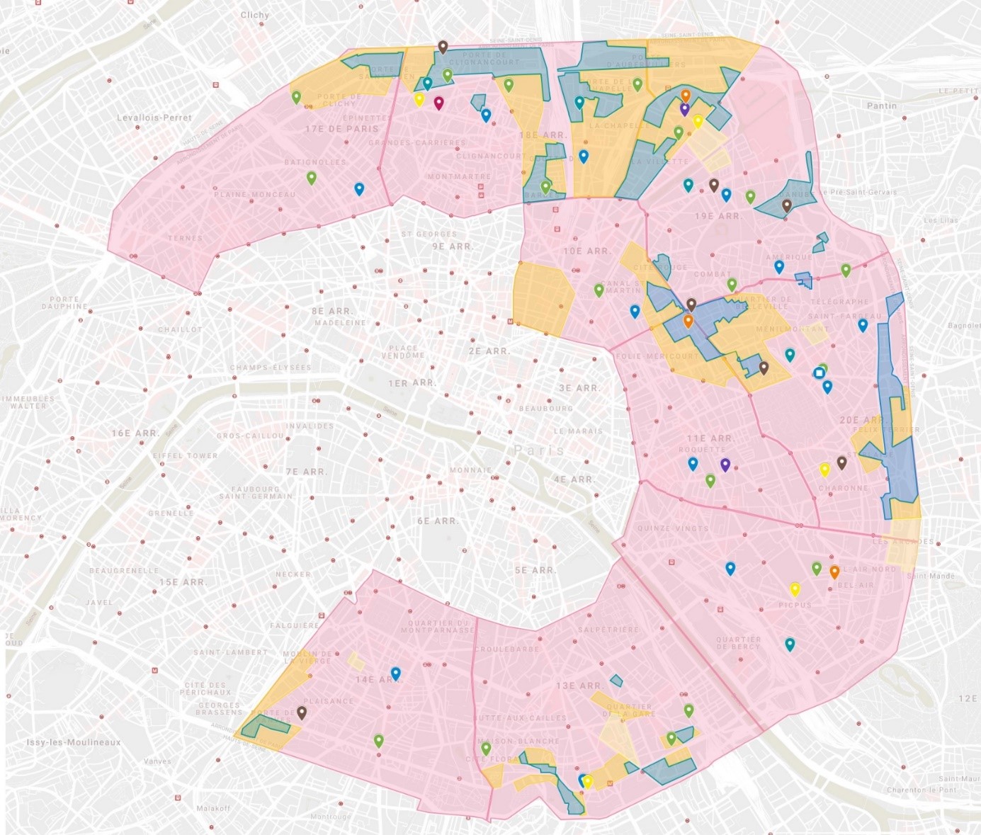 Le PLIE de Paris intervient sur 49 sites dans les 9 arrondissements avec des quartiers populaires